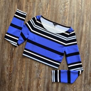 Express Blue Striped Long Sleeve Crop Top
